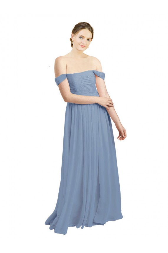 Best Long Floor Length Chiffon Bridesmaid Dress with Fluttering Off the Shoulder Straps Sydney