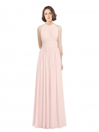Best Sleeveless Chiffon High Neck Bridesmaid Dress with Diagonal Pleats Sydney