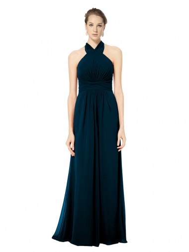 Best Keyhole Back Long Chiffon Halter Dress with Halter Straps Cross Neck Sydney