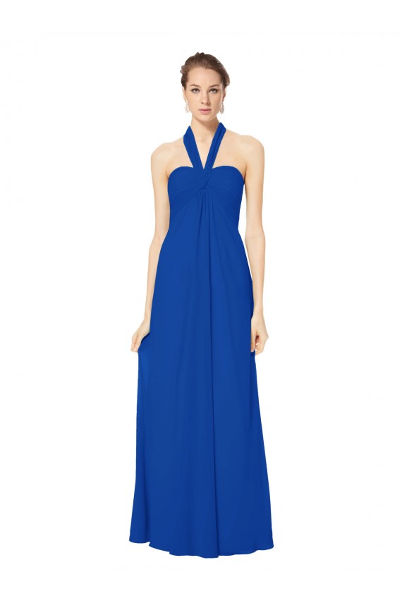 Best Sleeveless Long Chiffon Empire Gown with Pleated Halter Straps Sydney