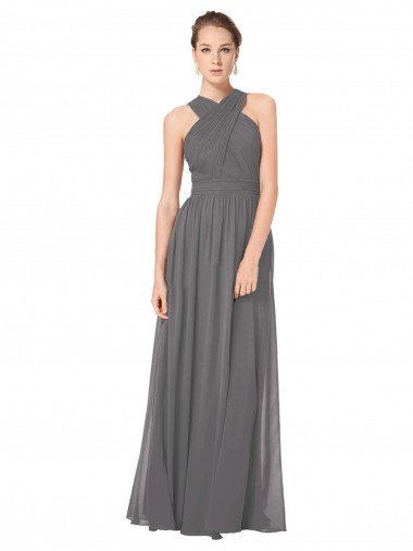 Best Long Chiffon Halter Bridesmaid Dress Keyhole Back Sydney