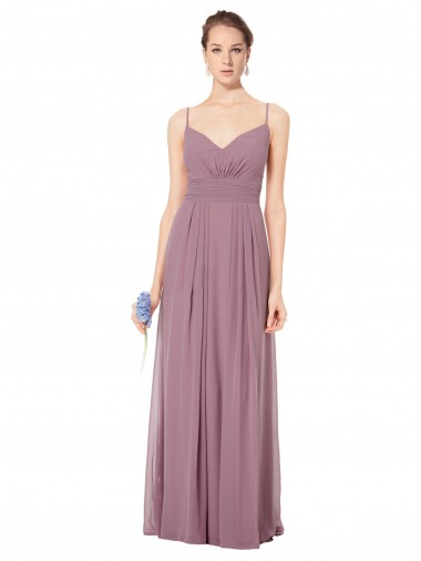 Best V-Neck Spaghetti Strap Open Back Long Chiffon Bridesmaid Dress Sydney