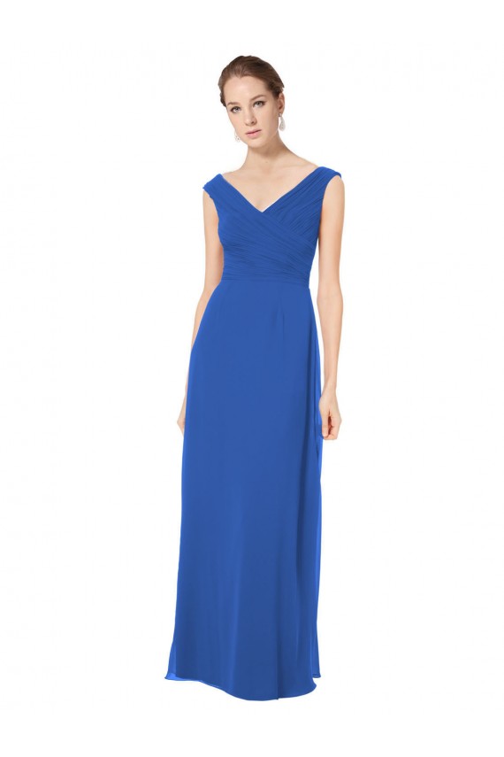 Best Long Chiffon Strapless Bridesmaid Dress with Wide Front and Back V-Neckline Sydney