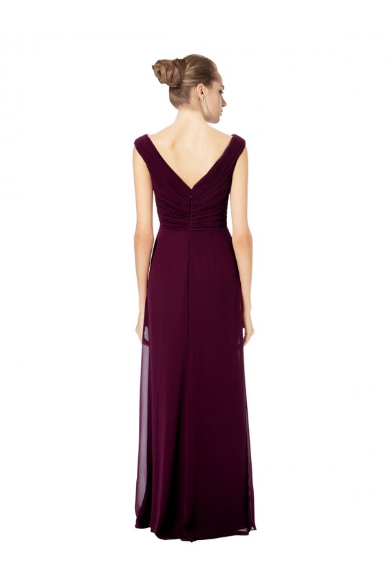 Best Long Chiffon Strapless Bridesmaid Dress with Wide Front and Back V-Neckline Sydney