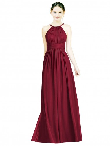 Best Halter Neck Open Back Draped Chiffon Bridesmaid Dress Sydney