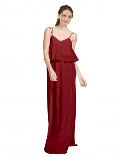 Best Long Chiffon Bridesmaid Dress with Slim Straps and Open Back Sydney