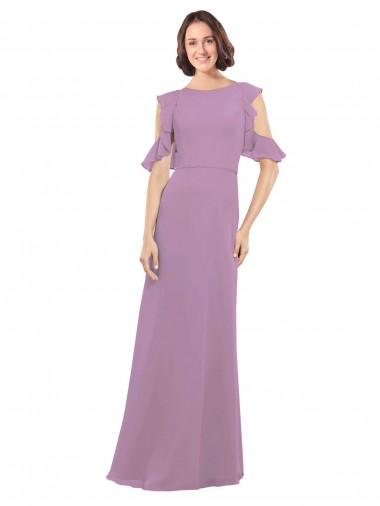Best Long Chiffon Bridesmaids Dress with Flounced Sleeve Detail and Criss Cross Back Sydney
