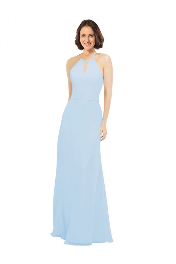 Best Floor Length Chiffon Bridesmaids Dress with Front Keyhole Neckline Sydney