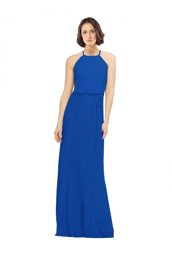 Best Long Jewel Neckline Chiffon Bridesmaids Dress wit Chiffon Tie Sash Sydney