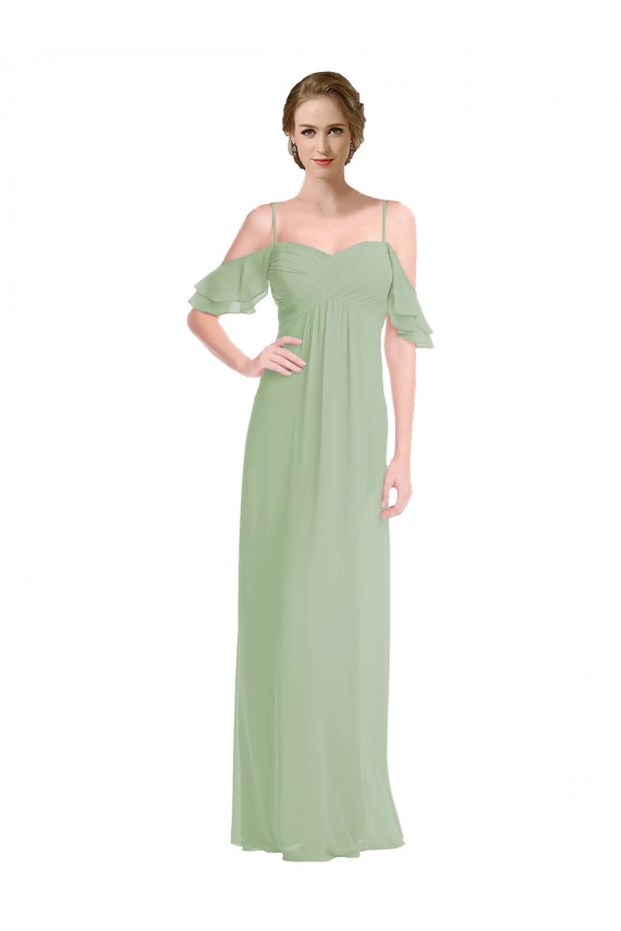 Best Long Chiffon Off-The-Shoulder Bridesmaid Dress with Double Flounce Sleeves Sydney