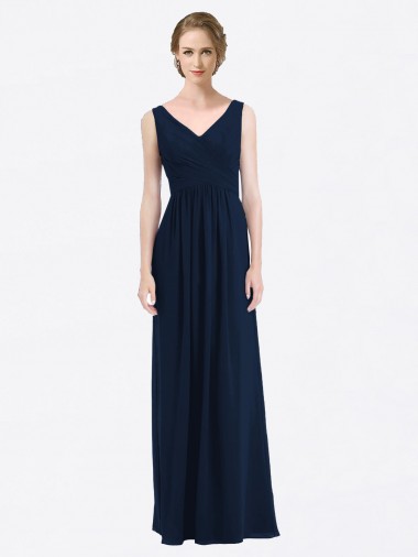 Best Long Chiffon V-Neck Sleeveless Bridesmaid Dress with Criss-Cross Pleated Bodice Sydney