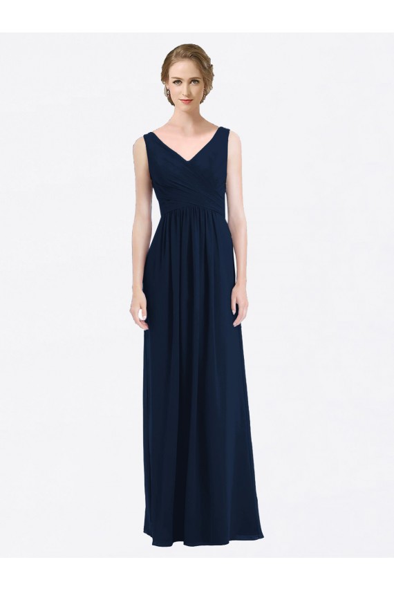 Best Long Chiffon V-Neck Sleeveless Bridesmaid Dress with Criss-Cross Pleated Bodice Sydney