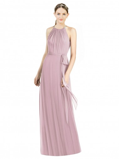 Best Shirred Halter Neck Long Chiffon Bridesmaid Dress Sydney