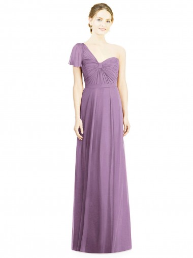 Best Flutter Sleeves One Shoulder Long Chiffon Bridesmaid Dress Sydney