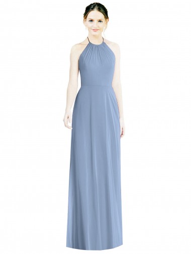 Best Halter Neck Tie Back Long Chiffon Bridesmaid Dress Sydney