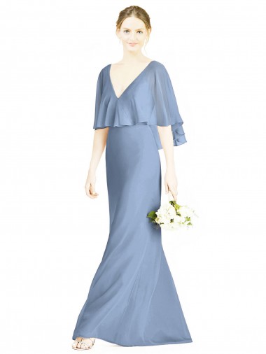 Best V-Back Trumpet Chiffon Bridesmaid Dress with Draped Cape Overlay Sydney