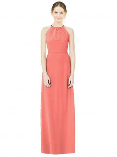 Best Open Back Shirred Halter Chiffon Bridesmaid Dress Sydney