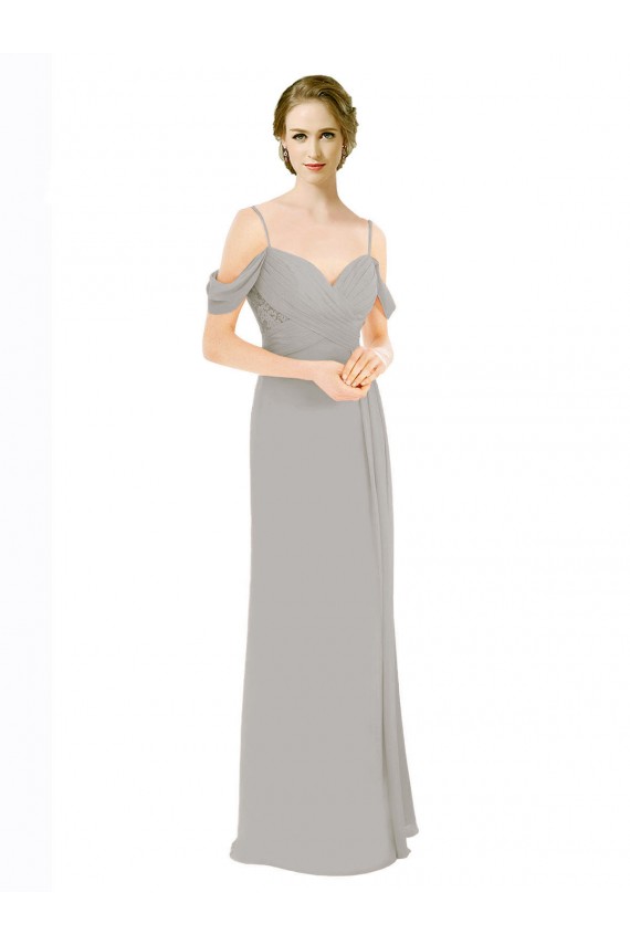 Best Draped Cold Shoulder Chiffon Bridesmaid Dress with Pleated Wrap Bodice Sydney