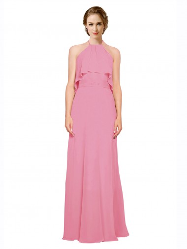 Best Ruffle Halter Neck A-Line Chiffon Bridesmaid Dress with Open Back Sydney