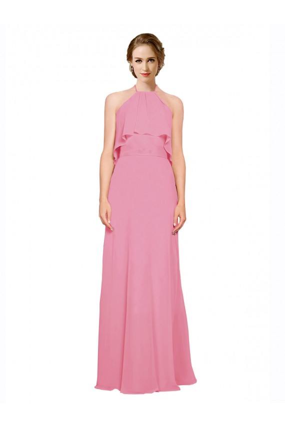Best Ruffle Halter Neck A-Line Chiffon Bridesmaid Dress with Open Back Sydney