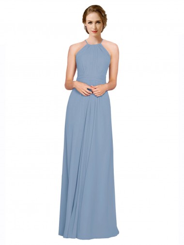 Best Pleated Halter Neckline A-Line Chiffon Bridesmaid with Criss Cross Back Sydney