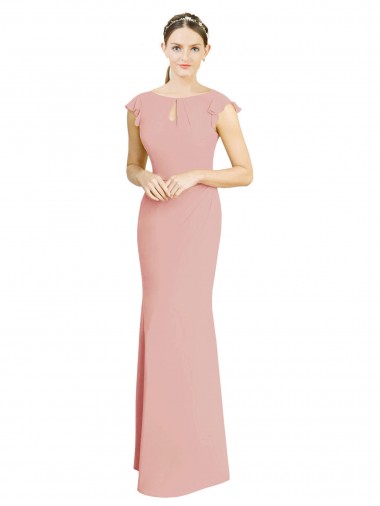 Best Chiffon Cap Sleeves Long Bridesmaid Dress with Keyhole Sydney