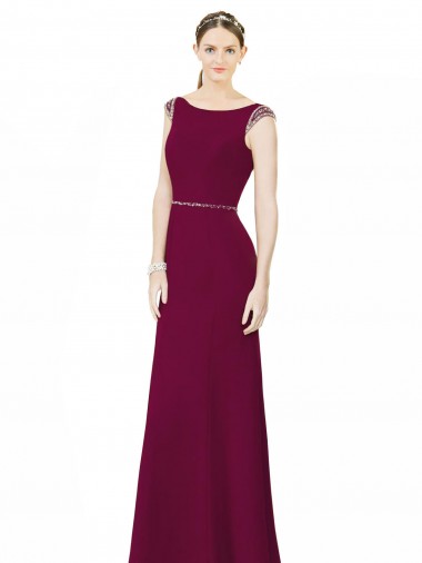 Best Slim Chiffon Bridesmaid Dress with Embellished Capped Sleeves Sydney