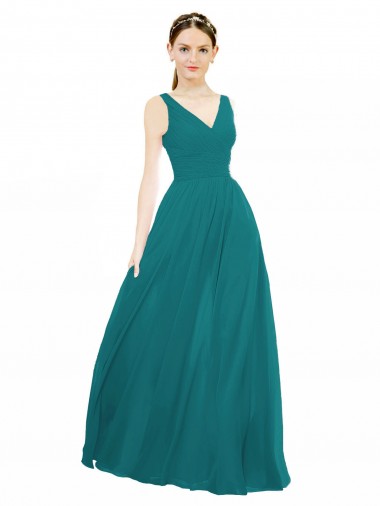 Best Figure Flattering Chiffon Bridesmaid Dress with Draped V-Neck Bodice Sydney