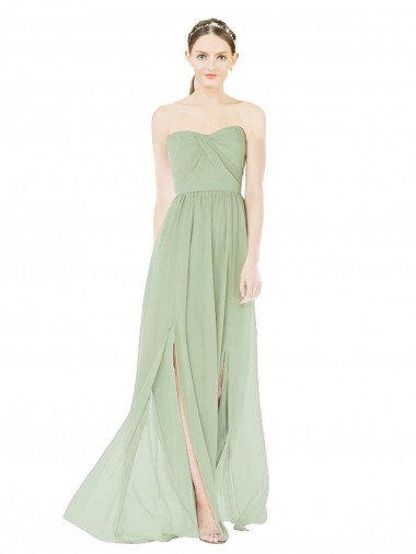 Best Strapless Draped Bodice Maxi Bridesmaid Dress with Front Slits Sydney