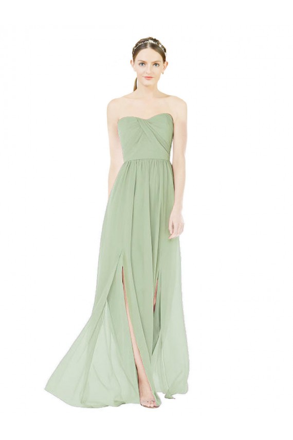Best Strapless Draped Bodice Maxi Bridesmaid Dress with Front Slits Sydney