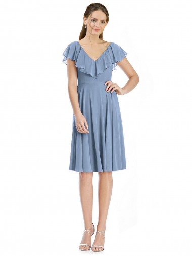 Best Cocktail Length V-Neck V-Back Short Chiffon Bridesmaid Dress Sydney