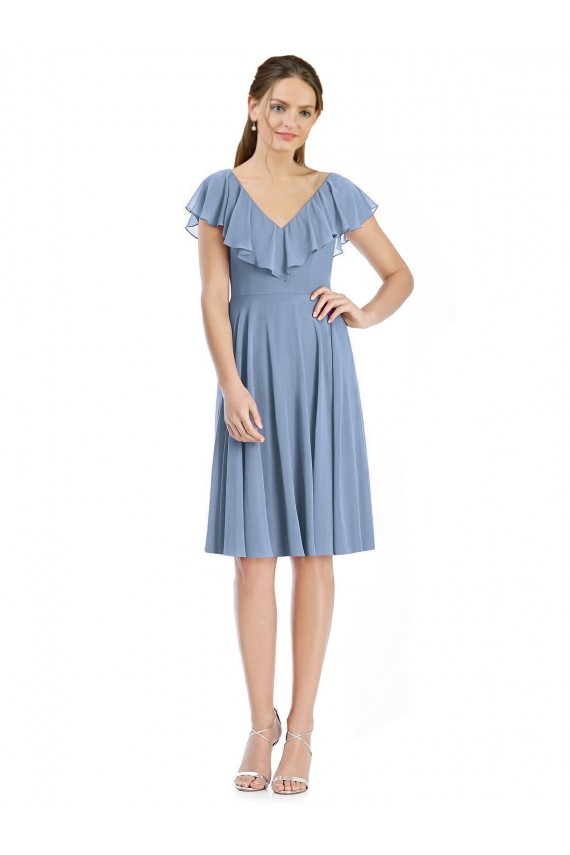 Best Cocktail Length V-Neck V-Back Short Chiffon Bridesmaid Dress Sydney