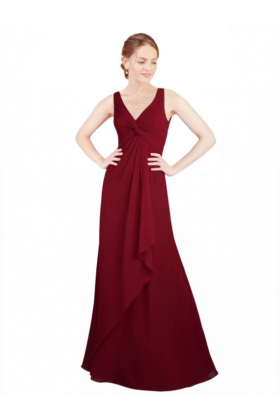 Best Twist-Knot V-Neckline Long Chiffon Bridesmaid Dress Sydney