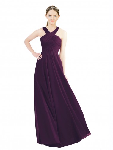 Best Draped Long Chiffon Bridesmaid Dress with Unique Crossed Neckline Sydney