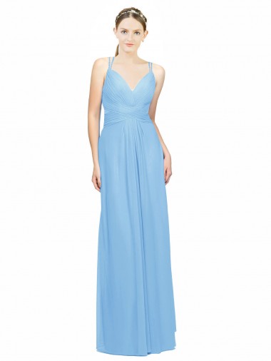 Best Double Straps Shoulder V-Neck Sheath Chiffon Bridesmaid Dress with Keyhole Back Sydney