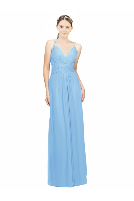 Best Double Straps Shoulder V-Neck Sheath Chiffon Bridesmaid Dress with Keyhole Back Sydney