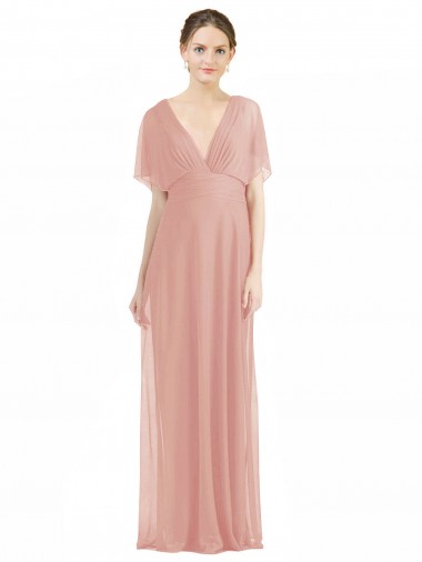 Best Draped Short Sleeves Long Chiffon A-Line Bridesmaid Dress Sydney