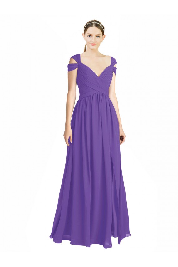 Best Off the Shoulder Cap Sleeves Chiffon Bridesmaid Dress with Pleats Sydney