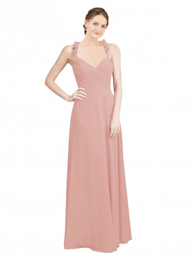 Best Ruched Sweetheart Halter Neckline Chiffon Bridesmaid Dress with Tie Open Back Sydney