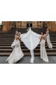 Best Chiffon Long Champagne Evening Dress with Sexy High Slit and Front Ruffles Sydney