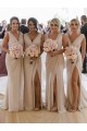 Best Chiffon Long Champagne Evening Dress with Sexy High Slit and Front Ruffles Sydney