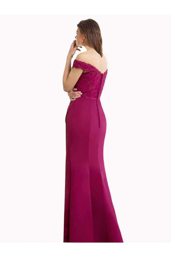 Best Off the Shoulder Chiffon Bridesmaid Dress with Lace Appliques and Front Slit Sydney