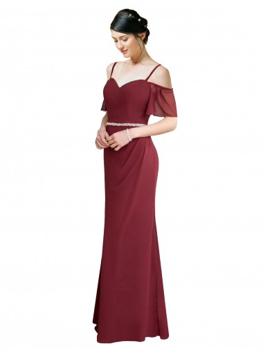 Best Draped Cold Shoulder Long Chiffon Bridesmaid Dress with Spaghetti Straps Sydney