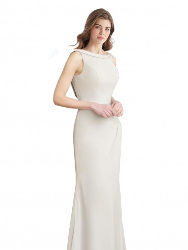 Best Long Chiffon Bridesmaid Dress with Boat Neckline and Satin Collar Sydney