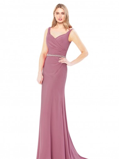 Best Long Slim Chiffon Bridesmaid Dress / Prom Dress with Beaded Waist Sydney