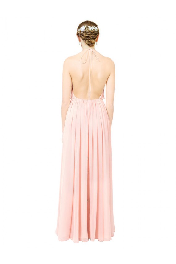 Best Halter Neck Chiffon Bridesmaid Dress with Double Ruffle Front Sydney