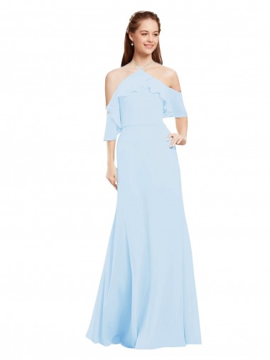 Best Chiffon Halter Neck Bridesmaids Dress with Flounced Neckline Sydney
