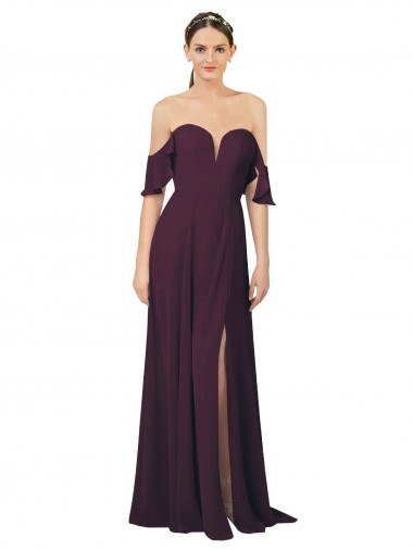 Best Romantic Off-Shoulder Chiffon Bridesmaid Dress with Plunging V-Neck Sydney