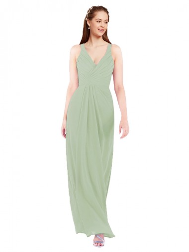 Best Feminine Chiffon Bridesmaid Dress with Ruching and V-Neckline Sydney