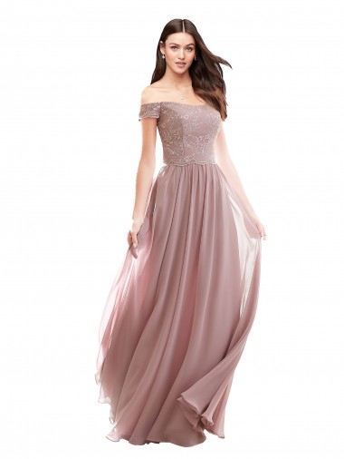 Best Floor Length Chantilly Lace Off the Shoulder Chiffon Bridesmaid Dress Sydney